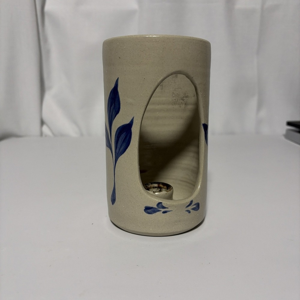 Williamsburg Pottery Salt Glazed Stoneware Blue/Tan  Wall Sconce Candle Holder